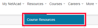 Image shows course resources listed in the resources drop down menu.