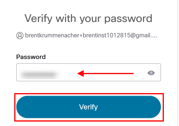 This image shows the page to verify a password