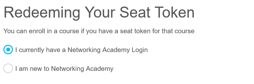 This image shows the Redeem Seat Token options.