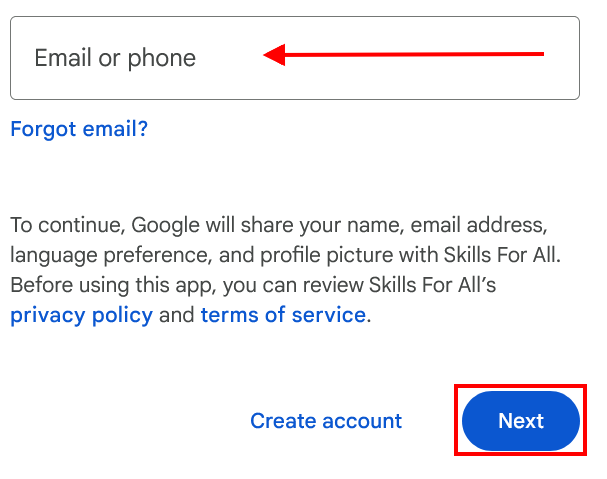 This image shows the Google sign in page to enter an email address or phone number.