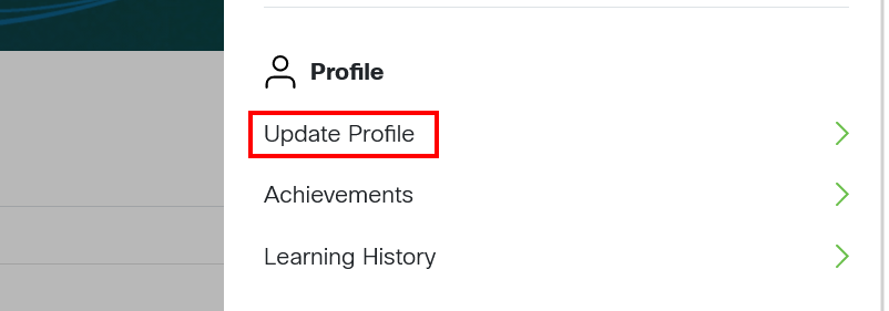 This image shows the Profile section and the ‘Update Profile’ link