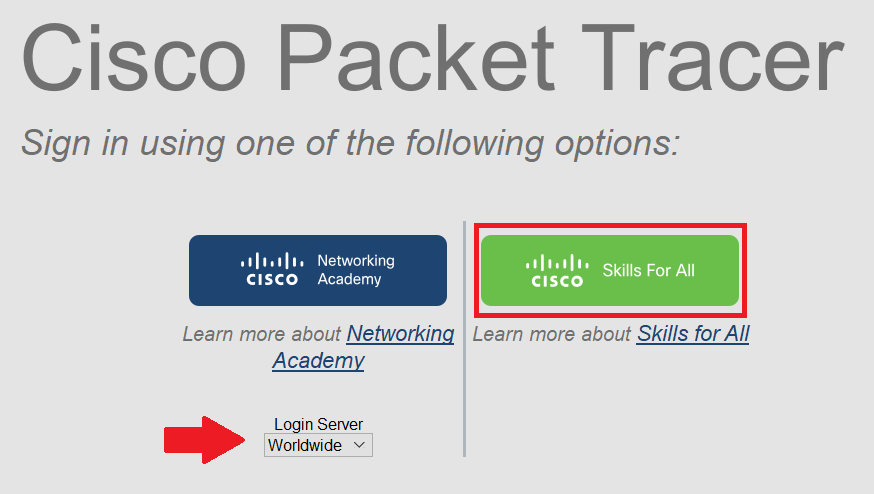 This screenshot shows the Cisco Skills for All green link